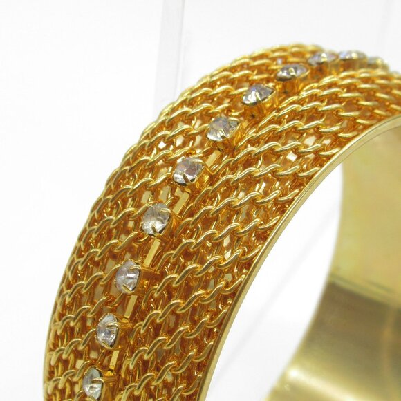 Y2K Gold Wide Mesh Bangle Bracelet Crystal Rhinestone Lee Angel Neiman Marcus - Picture 5 of 9